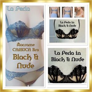 La Perla Macrame CARIOCA Bra Ribboned Sheer Lace Mesh Eyelet Boning Bra 32B RARE